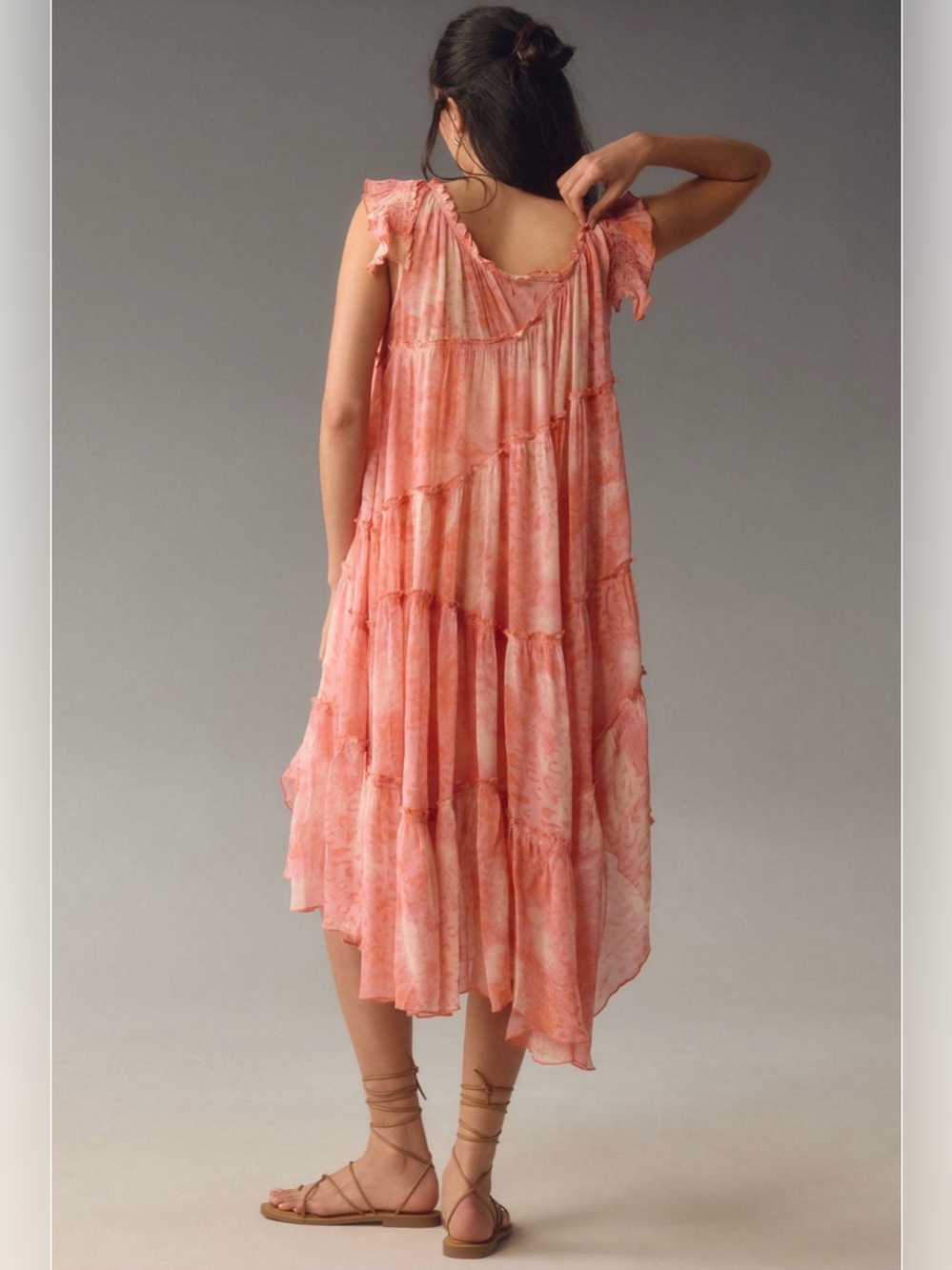 Anthropologie Pink Hanky Sheer Boho Tiered Asymmetrical Dress Size Small - Picture 2 of 8